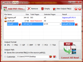 PDF to X - PDF to JPG Interface